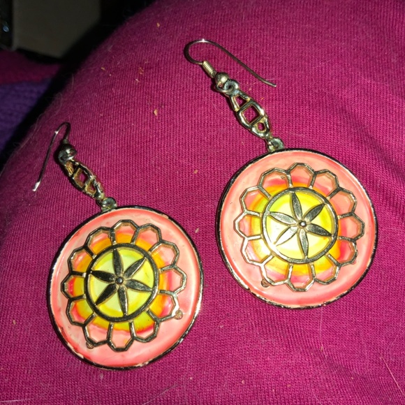 Hollycraft round orange & yellow gold-tone brooch and matching earrings P0001 - Picture 5 of 8